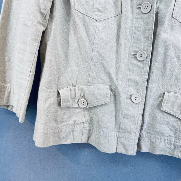 CRAZY HORSE LIZ CLAIBORNE Beige 3/4 SLEEVE Linen UNLINED Button Jacket/SZ Large - Picture 4 of 12